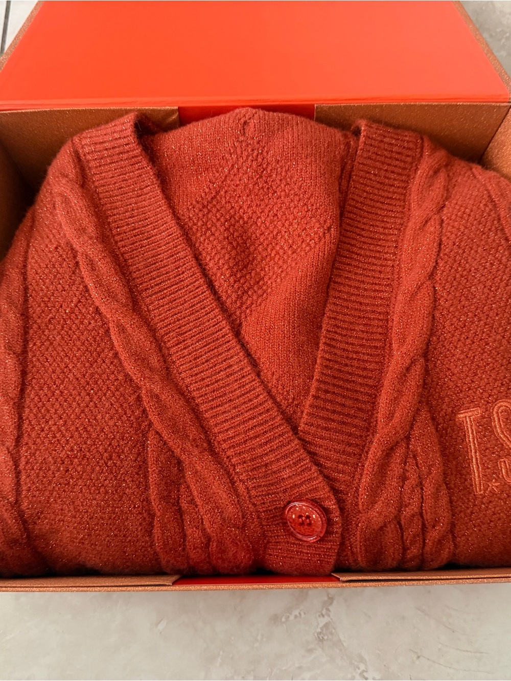 Taylor Swift Rust Cable Knit V-Neck Cardigan